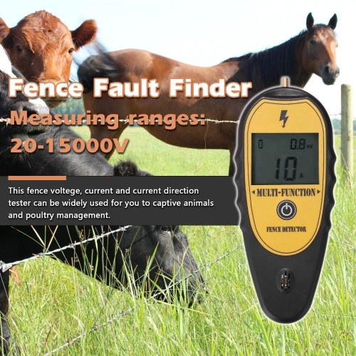 200-15000V Ranch Fence Digital Display Voltege Current Current Direction Tester Farm Electronic Fence Fault Finder Current Direction Measuring LCD Backlight Display with Storage Bag 