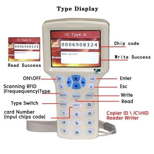 

English Human Voice Prompt Portable Intelligent 3.2 Inch LCD Display Screen Radio Frequency Identification Devices Reader Writer Copier Duplicator for 125Khz 13.56MHz Cards Access Control Cards Intelligent Cards