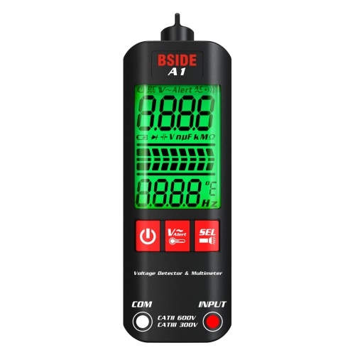 BSIDE A1 Mini Multimeter LCD Digital Tester Voltage Detector 2000 Counts DC/AC Voltage Frequency Resistance NCV Continuity Live Wire Neutral Wire Check True RMS Meter 