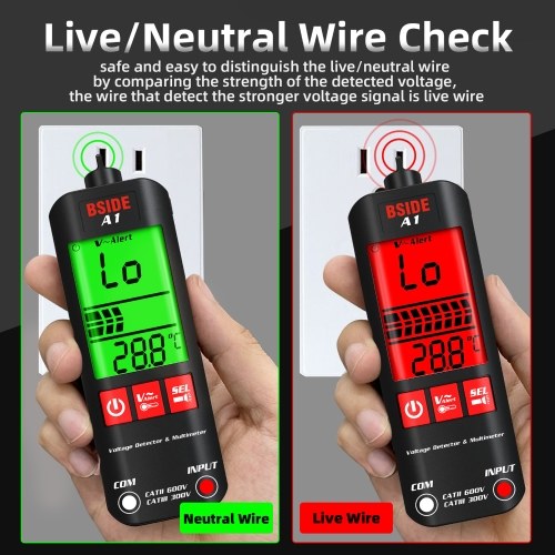 BSIDE A1 Mini Multimeter LCD Digital Tester Voltage Detector 2000 Counts DC/AC Voltage Frequency Resistance NCV Continuity Live Wire Neutral Wire Check True RMS Meter 