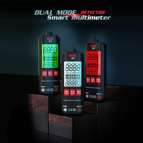 BSIDE A1 Mini Multimeter LCD Digital Tester Voltage Detector 2000 Counts DC/AC Voltage Frequency Resistance NCV Continuity Live Wire Neutral Wire Check True RMS Meter 
