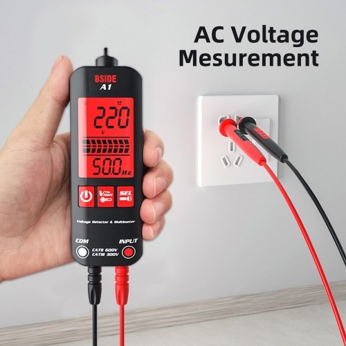 BSIDE A1 Mini Multimeter LCD Digital Tester Voltage Detector 2000 Counts DC/AC Voltage Frequency Resistance NCV Continuity Live Wire Neutral Wire Check True RMS Meter 