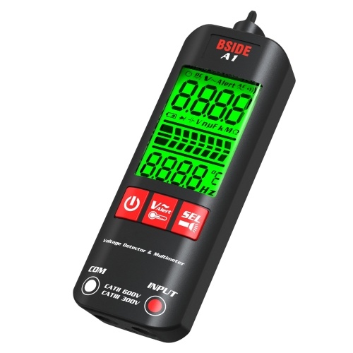 BSIDE A1 Mini Multimeter LCD Digital Tester Voltage Detector 2000 Counts DC/AC Voltage Frequency Resistance NCV Continuity Live Wire Neutral Wire Check True RMS Meter 