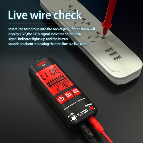 BSIDE A1 Mini Multimeter LCD Digital Tester Voltage Detector 2000 Counts DC/AC Voltage Frequency Resistance NCV Continuity Live Wire Neutral Wire Check True RMS Meter 