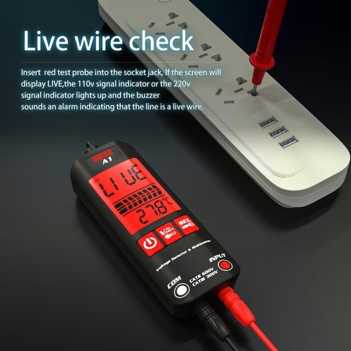 BSIDE A1 Mini Multimeter LCD Digital Tester Voltage Detector 2000 Counts DC/AC Voltage Frequency Resistance NCV Continuity Live Wire Neutral Wire Check True RMS Meter 