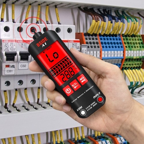 BSIDE A1 Mini Multimeter LCD Digital Tester Voltage Detector 2000 Counts DC/AC Voltage Frequency Resistance NCV Continuity Live Wire Neutral Wire Check True RMS Meter 