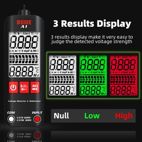BSIDE A1 Mini Multimeter LCD Digital Tester Voltage Detector 2000 Counts DC/AC Voltage Frequency Resistance NCV Continuity Live Wire Neutral Wire Check True RMS Meter 