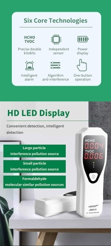 NOYAFA Portable Formaldehyde Detector Indoor Air Quality Monitor HCHO and TVOC Monitor with Audible Alarm LED Indicator for Home HVAC System 