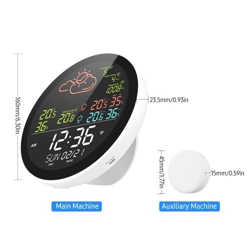 wifi Smart Weather Station with Clock Indoor and Outdoor Temperature & Humidity Meter Multifunctional Large Color Screen Weather Clock Temp. & Humidity Gauge with 3 Sensor