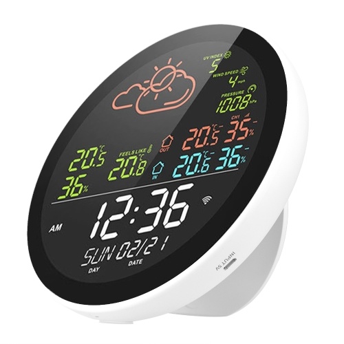wifi Smart Weather Station with Clock Indoor and Outdoor Temperature & Humidity Meter Multifunctional Large Color Screen Weather Clock Temp. & Humidity Gauge with 3 Sensor