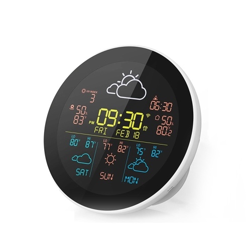 Tuya WiFi Intelligent Weather Clock 3-Day Weather Forecast Weather Station Wireless Thermometer Hygrometer (3Pcs Sub Sensors) 