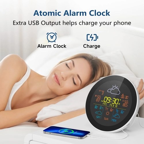 Tuya WiFi Intelligent Weather Clock 3-Day Weather Forecast Weather Station Wireless Thermometer Hygrometer (3Pcs Sub Sensors) 