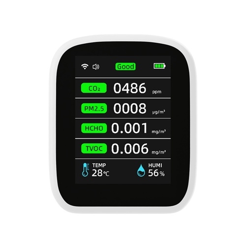 Tuya Wifi Portable Air Quality Meter 8in1 PM1.0 PM2.5 PM10 CO2 TVOC HCHO Temperature and Humidity Tester LCD Color Screen Carbon Dioxide Detector with Time and Date Display Function 