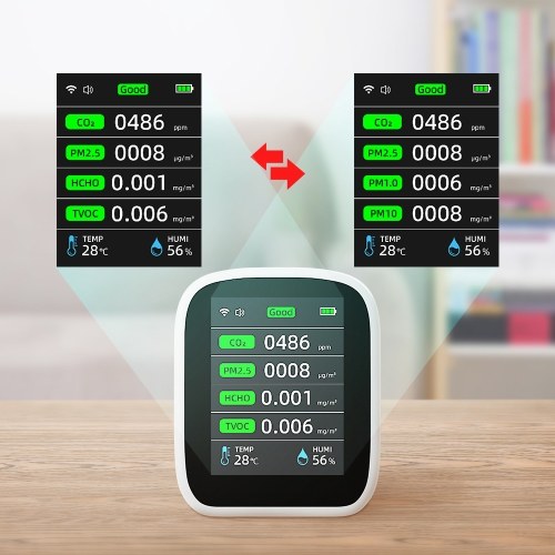 Tuya Wifi Portable Air Quality Meter 8in1 PM1.0 PM2.5 PM10 CO2 TVOC HCHO Temperature and Humidity Tester LCD Color Screen Carbon Dioxide Detector with Time and Date Display Function 