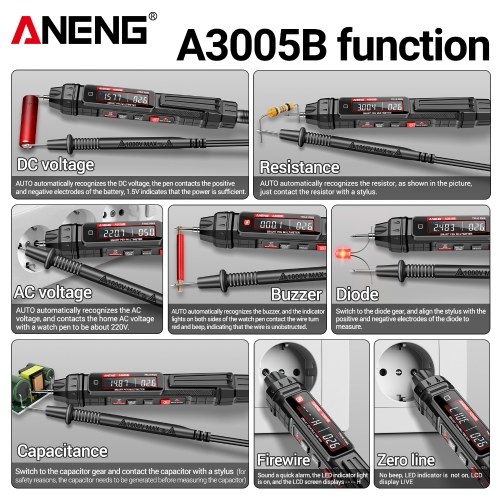ANENG A3005A/B Digital Intelligent Professional Multimeter Sensor Pen Phase Sequence Tester AC Voltage Meter Non-Contact Voltmeter Electric Tool 