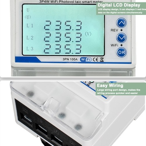 Tuya WiFi 3P4W Photovoltaic Meter Three Phase Reclosure Switch Intelligent Reclosing Protector 