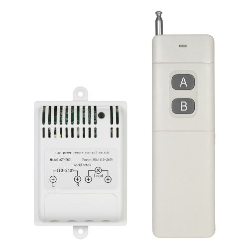 GeekTeches AC110-240V 4000m High Power 433MHz 1CH Wireless RF Fernbedienung Switch Smart Controller Transmitter + Receiver für Haushaltsgeräte Wireless Remote Lichtschalter Weiß