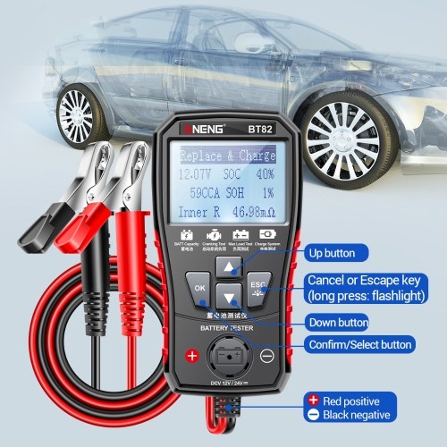 

ANENG BT82 Car Battery Tester, 12V 24V Car Battery Analyzer, Battery Start Capability Tester, Start System Load Tester, Run Maximum Load Tester, Charging System Tester with Clear LCD Display, Portable Digital Car Battery System Detector Auto Motorcycle Fa