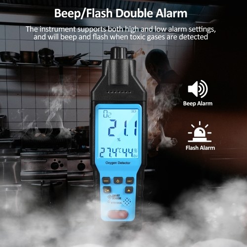SMART SENSOR Oxygen Gas Detector Digital Portable Handheld O₂ Gas Tester Rechargeable Precision Oxygen Meter O₂ Concentration Measurement Tester Device for Climbing Tunnel Laboratory and Industry 