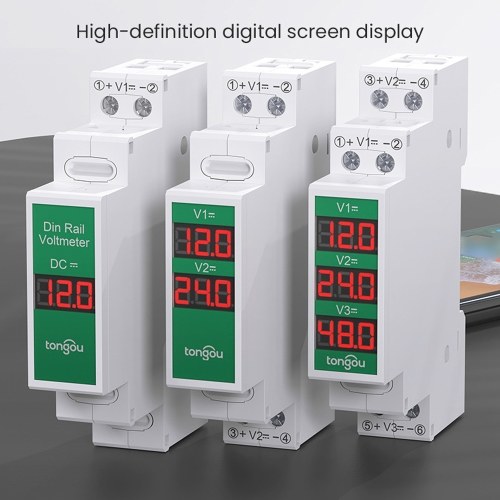 Compact DirectCurrent Voltage Meter DC11V-310V Intelligent LED Digital Display Voltmeter Rail Mount Voltage Detector 