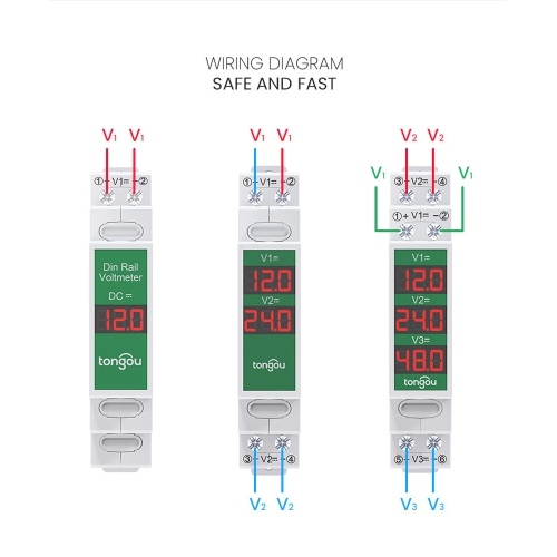 Compact DirectCurrent Voltage Meter DC11V-310V Intelligent LED Digital Display Voltmeter Rail Mount Voltage Detector 