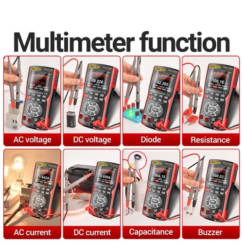 3-in-1 Handheld Oscilloscope Multimeter Signal Generator Dual Channel 50MHz Bandwidth 280MSa/s High Sampling Professional Oscilloscope 25000Count Digital Multimeter Voltmeter 