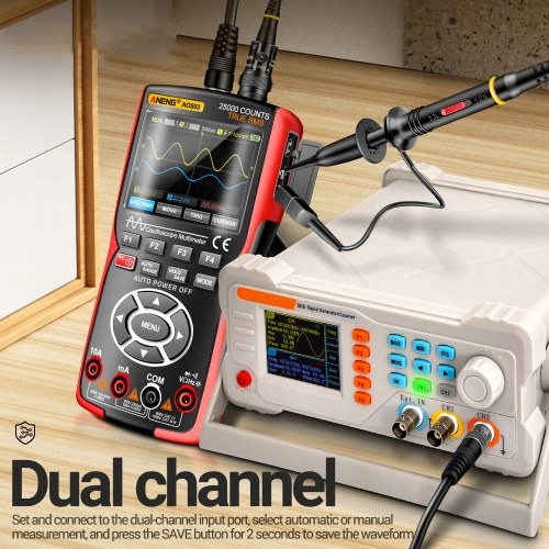 3-in-1 Handheld Oscilloscope Multimeter Signal Generator Dual Channel 50MHz Bandwidth 280MSa/s High Sampling Professional Oscilloscope 25000Count Digital Multimeter Voltmeter 