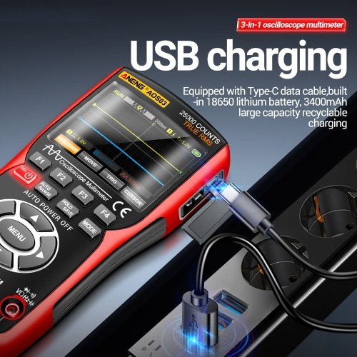 3-in-1 Handheld Oscilloscope Multimeter Signal Generator Dual Channel 50MHz Bandwidth 280MSa/s High Sampling Professional Oscilloscope 25000Count Digital Multimeter Voltmeter 