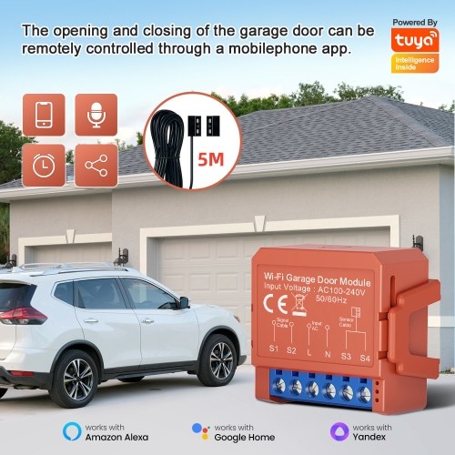 Tuya WiFi Intelligent Garage Door Opener Garage Door APP Remote Conrtroller Garage Door Timer Opener Module Wireless Controller for Garage Door Compatible with Amazon Alexa Google Home 