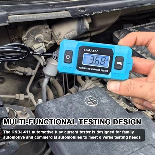 CNBJ-611 Automotive Fuse Current Tester Car Leakage Analyzer Fault Tester Automotive Fuse Current Testing Tool Blue Backlight LCD Display with Front Illumination Light 