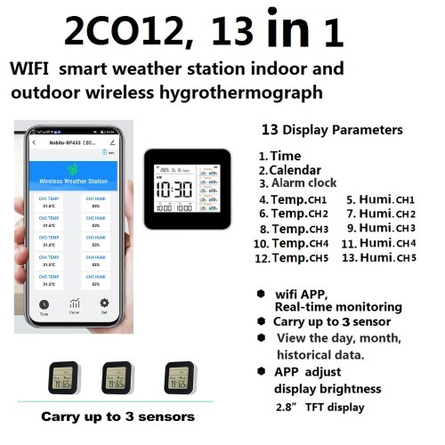 13-in-1 Digital Hygrometer Indoor Outdoor Thermometer with 3 Remote Sensors Multifunctional Weather Clock Wireless Temperature Humidity Monitor Gauge with 60M Range