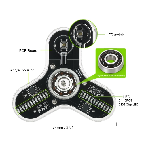 

DIY Fidget Spinner Kit with Acrylic Case LED Light Hand Finger Spinner High-speed Rotation Bearing Focus Toy for ADHD Anxiety Autism Adults Children Anti Stress