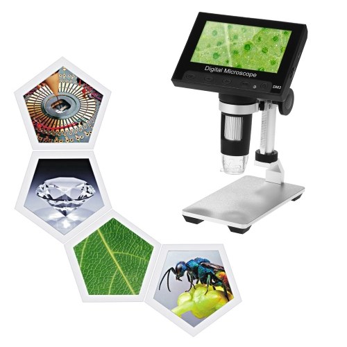 

1000X Portable Digital Microscope 4.3" LCD Display 1080P LED Magnifier for Mobile Phone Maintenance QC/Industrial/Collection Inspection with Built-in Rechargeable Lithium Battery and Metal Stand