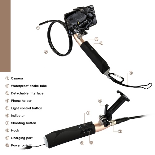 

Wireless Endoscope with Phone Holder 8mm Lens HD WiFi Borescope Inspection Camera Built-in 8 LED Lights IP67 Waterproof for iOS Android Smartphones