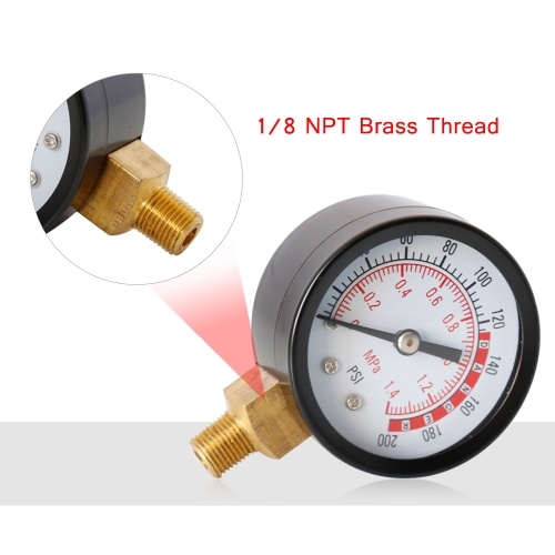 

2" Dial Hydraulic Fluid Pressure Gauge Meter Double Scale 1/8" NPT 0-1.4mpa 0-200psi Radial Measuring Tool for Air Compressor