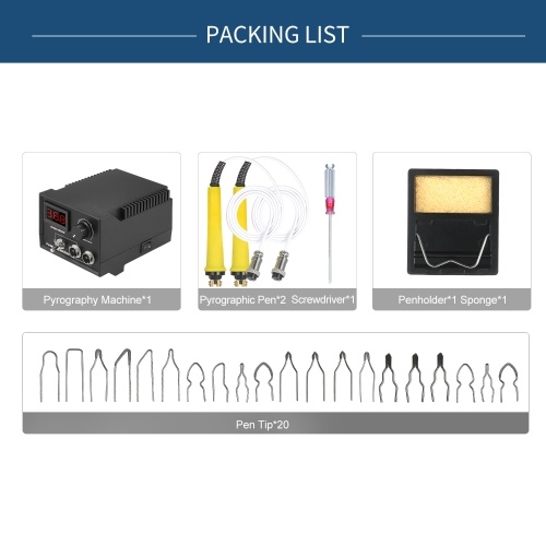 

60W 110V 29PCS Woodburner Wood Burning Tool Kit Adjustable 0℃-800℃ Digital Display Woodburning Pyrography Pen Machine Set Electric Soldering Iron with 2PCS Pens + 20PCS Wire Pen Tips + 2PCS Penholders