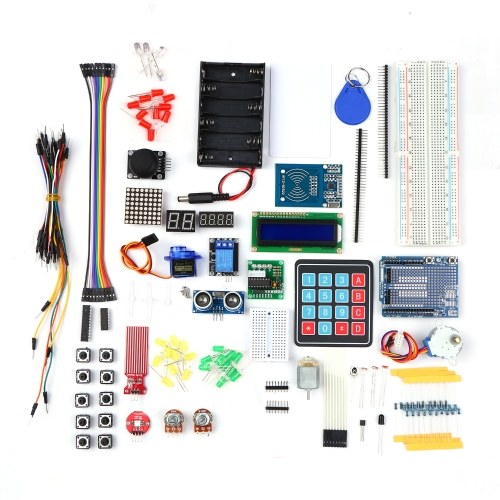 Kit para iniciantes Projeto eletrônico Kit de aprendizagem para iniciantes com sensores Fio de conexão do motor de passo do motor de passo Componente eletrônico de LED