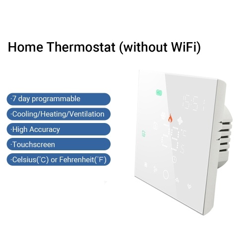 

Home Programmable Thermostat Touchscreen Thermostat 4 Pipe Air Conditioner Controller 4 Wire Line Voltage Thermostat 95~240V for Heating and Cooling