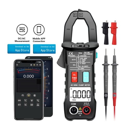 BSIDE ZT-5BQ 6000 Counts High Precision NCV Test Digital Smart Clamp Meter with BT Function True RMS Clamp Type Multimeter 