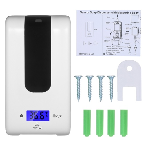 Automatic Foam Dispenser with Thermometer ℃/℉ Switchable Battery Operated Infrared Induction Non-Contact 1200ML Foaming Soap Dispenser Suit for School Factory Hotel, TOMTOP 