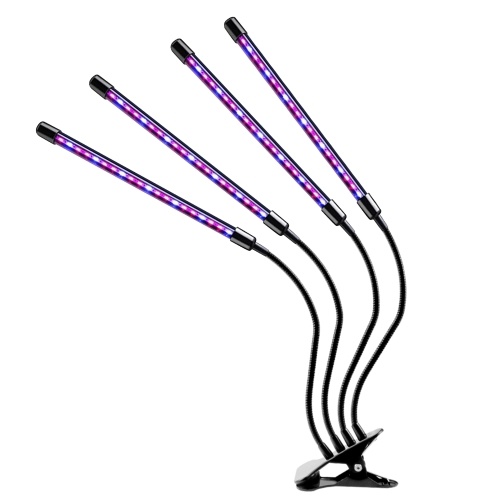 KKmoon LED élèvent la lumière pour les plantes d'intérieur LED rouges et bleues à 4 têtes Marche et arrêt automatiques avec minuterie 3/9 / 12H 3 modes d'éclairage 9 niveaux de luminosité Clip-On USB Lampes de culture de plantes de bureau pour plantes Semis Fleurs Fruits