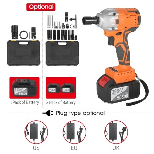 

Cordless Brushless Impact Wrench 1/2 Inch 380Nm High Torque 2 x 4.0A Li-ion Battery Variable Speed Fast Charger with Carry Box Socket for Home Motorcycle
