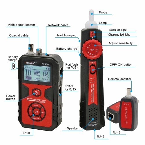 

NF-858C Cable Line Locator RJ11 RJ45 BNC Portable Wire Finder Cable Tester Wire Measuring Instrument For Network Cable Testing