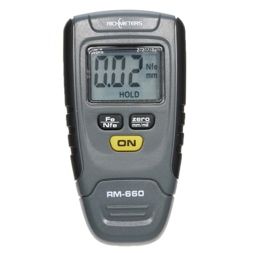 RICHMETERS RM660 Digital Paint Coating Thickness Gauge Fe/NFe 0-1.25mm LCD Display Switchable Units mm/mil