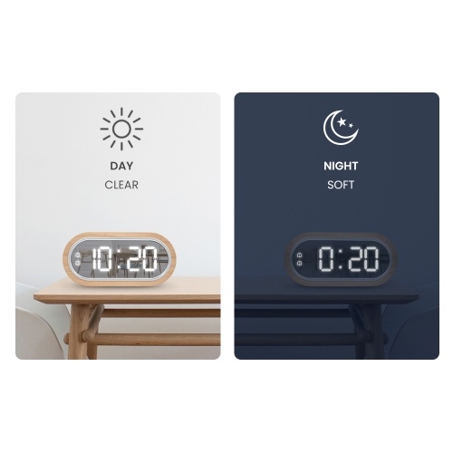 Beech Wood Digital Clock Dual Alarm Snooze USB Alarm Clock Table Thermometer Electronic LED Wooden Desk Clock 4-Level Brightness for Living Room Office 