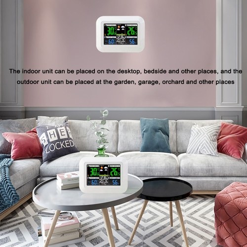 Multifunctional Home/Office Weather Station Color Digital Display Clock Outdoor and Indoor Temperature Tester Hygrometer Weather Forecast Table Clock 