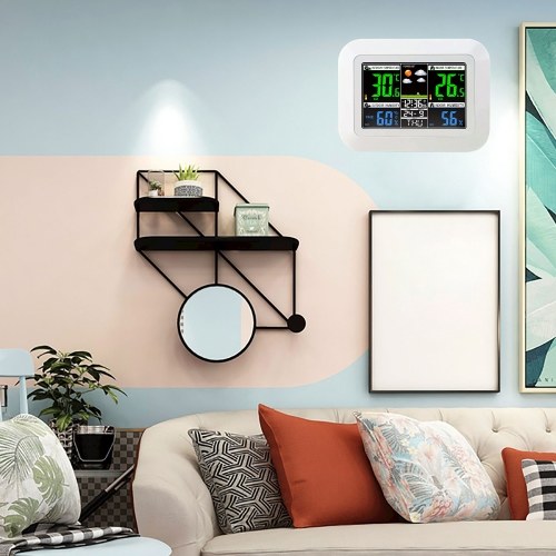 Multifunctional Home/Office Weather Station Color Digital Display Clock Outdoor and Indoor Temperature Tester Hygrometer Weather Forecast Table Clock 