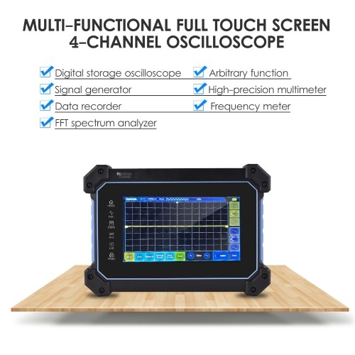 Hantek TO1254D Rechargeable Portable Oscilloscope Multimeter 4-Channel 250MHz Bandwidth 1GSa/S Sampling Rate 8M Storage Depth 25MHz Signal Source 7-inch TFT LCD Digital Storage Oscilloscope Arbitrary Waveform Generator with Tool Bag 