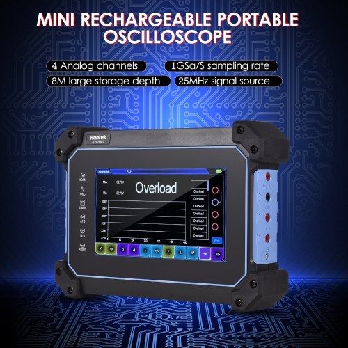 Hantek TO1254D Rechargeable Portable Oscilloscope Multimeter 4-Channel 250MHz Bandwidth 1GSa/S Sampling Rate 8M Storage Depth 25MHz Signal Source 7-inch TFT LCD Digital Storage Oscilloscope Arbitrary Waveform Generator with Tool Bag 