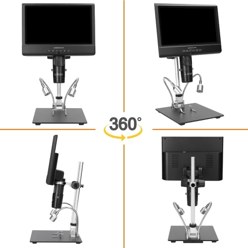 Professional Digital Microscope 1080P 10inch LCD Display 4X Display Magnification Soldering Microscope Picture Taking Video Recording Maintenance Workbench with LED Shadowless Lamp 
